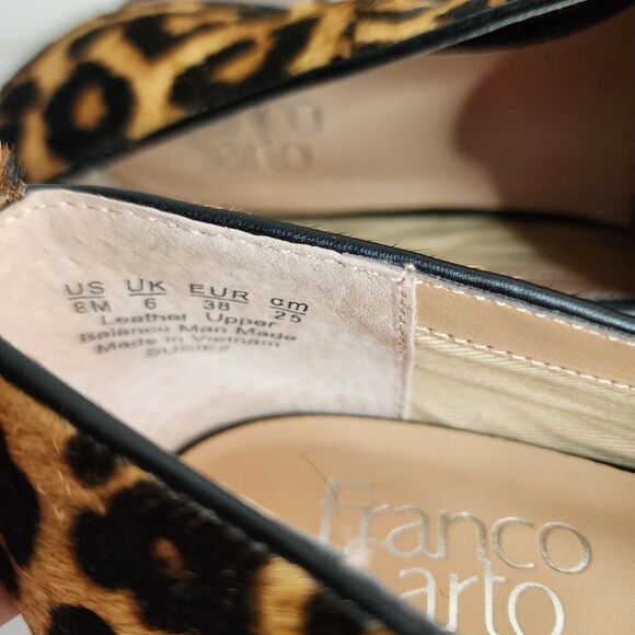 Franco Sarto Leopard Cheetah Print  Block Heel Flats Leather Size 8M Calf Hair - Picture 12 of 14